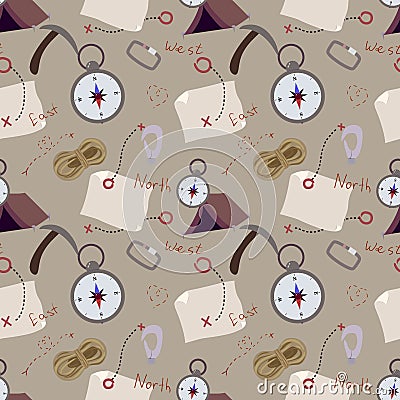 A seamless pattern with tourist equipment. Vector Illustration